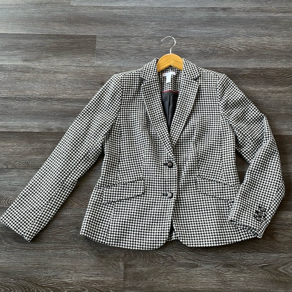 CHARTER CLUB Blazer Women’s Size 4 Houndstooth Wool Blend Jacket Two Button